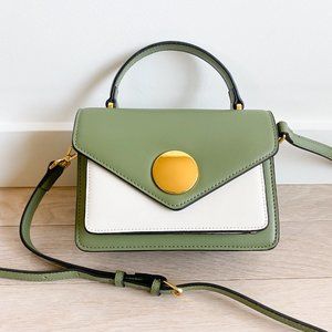 The June Genuine Leather Satchel - Green/White